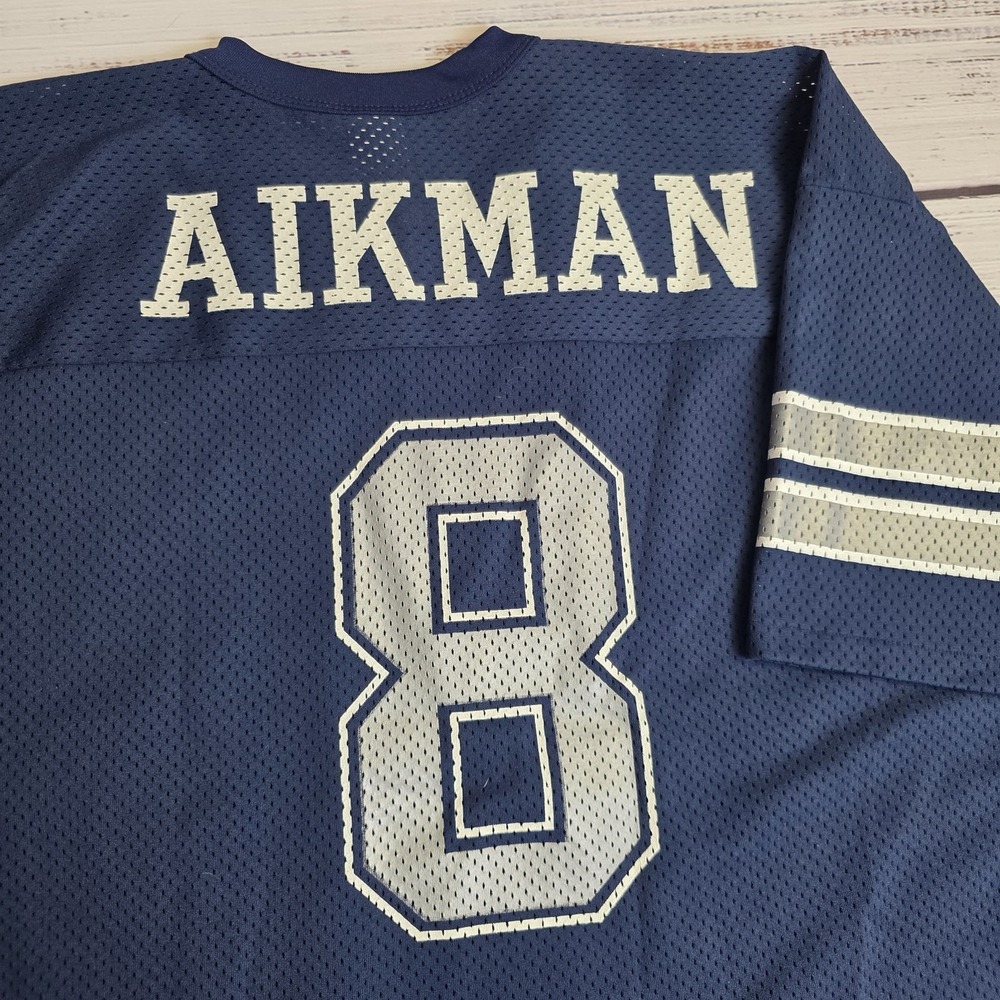 Troy Aikman #8 Vintage Logo 7 Mens Size XL Dallas Cowboys Jersey Blue Silver USA